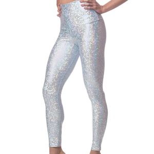 Emily Hsu Crystal Mermaid Sneaker Leggings Silver Gray Glimmer High Wasited NWT